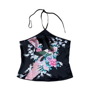 Halter Top Peacock Y2K Satin Festival Artsy Cocktail Party